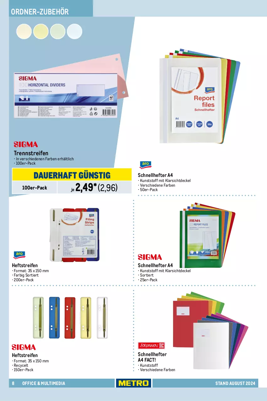 Aktueller Prospekt Metro - Office & Multimedia - von 22.08 bis 31.12.2024 - strona 8 - produkty: auer, decke, Deckel, Hefte, office, ordner, prospekthüllen, reifen, Schnellhefter, Ti