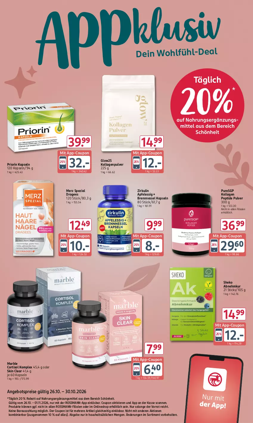 Aktueller Prospekt Rossmann - Prospekte - von 26.10 bis 30.10.2026 - strona 4 - produkty: angebot, angebotspreis, apfel, apfelessig, coupon, eis, essig, Kollagen, Merz Spezial, Priorin, reis, Spezi, Ti