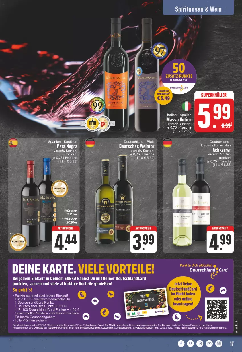 Aktueller Prospekt Edeka - Angebote der Woche - von 18.09 bis 23.09.2023 - strona 17 - produkty: angebot, angebote, buch, coupon, deka, deutschlandcard, dornfelder, flasche, guthabenkarte, gutschein, gutscheine, lebensmittel, milch, Tchibo, Ti