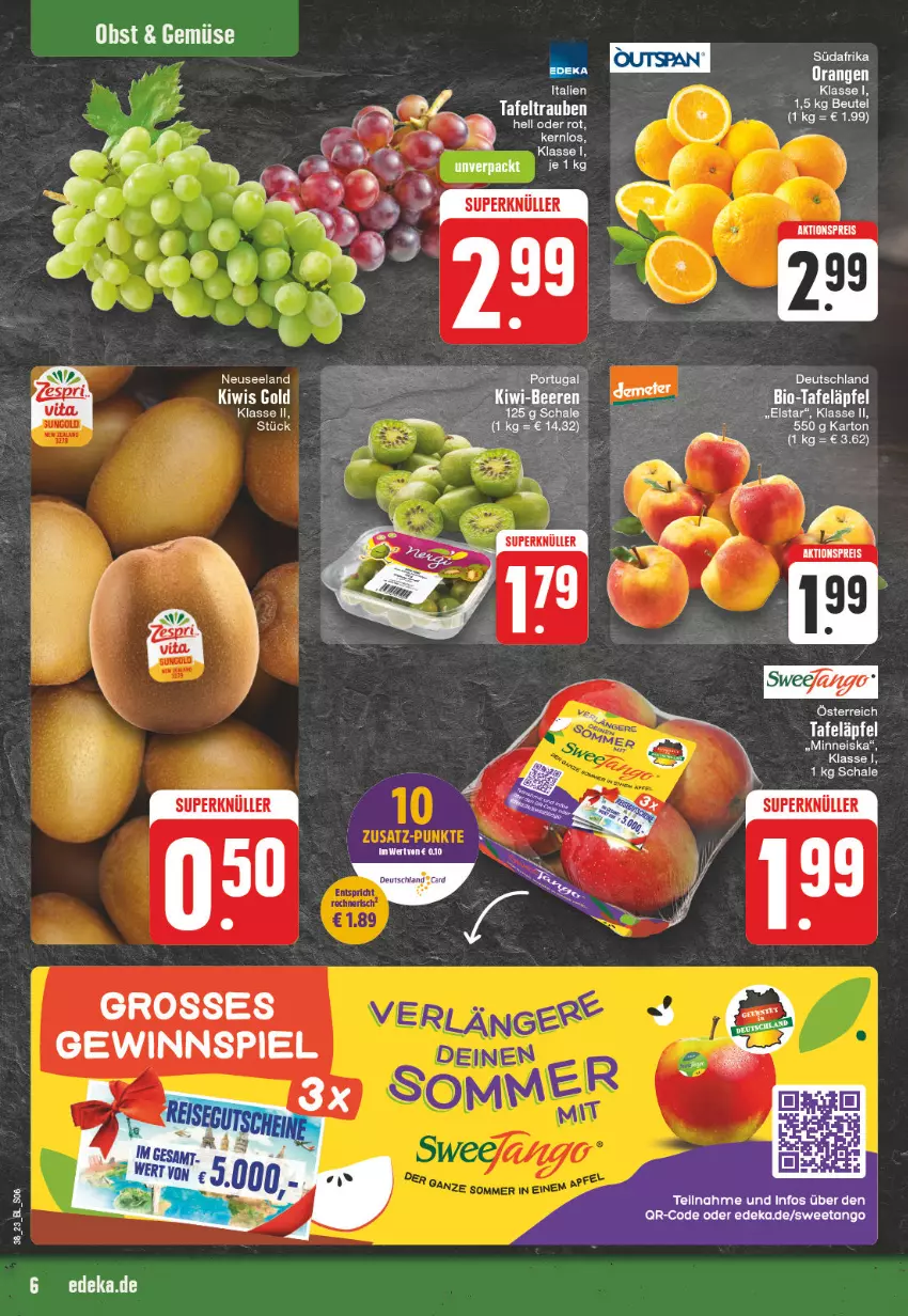 Aktueller Prospekt Edeka - Angebote der Woche - von 18.09 bis 23.09.2023 - strona 6 - produkty: Elan, gewinnspiel, kiwi, obst, orange, orangen, Schal, Schale, tafeltrauben, trauben