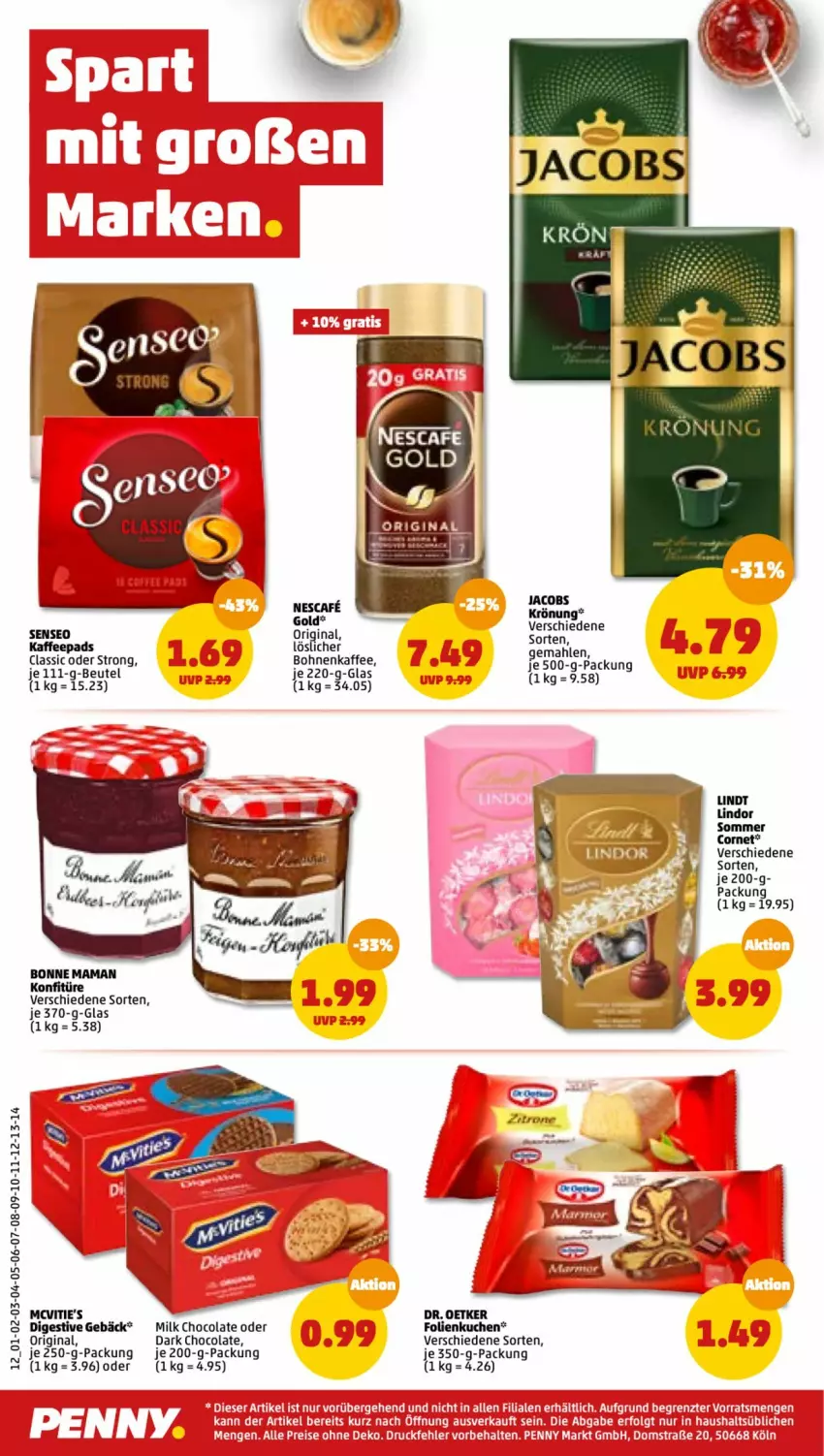 Aktueller Prospekt Penny - Prospekte - von 06.06 bis 11.06.2022 - strona 12 - produkty: beutel, bohne, bohnen, bohnenkaffee, bonne maman, cola, Dr. Oetker, gin, jacobs, jacobs krönung, je 250-g-packung, kaffee, kaffeepads, konfitüre, kuchen, lindor, lindt, mam, senseo, Ti, ZTE