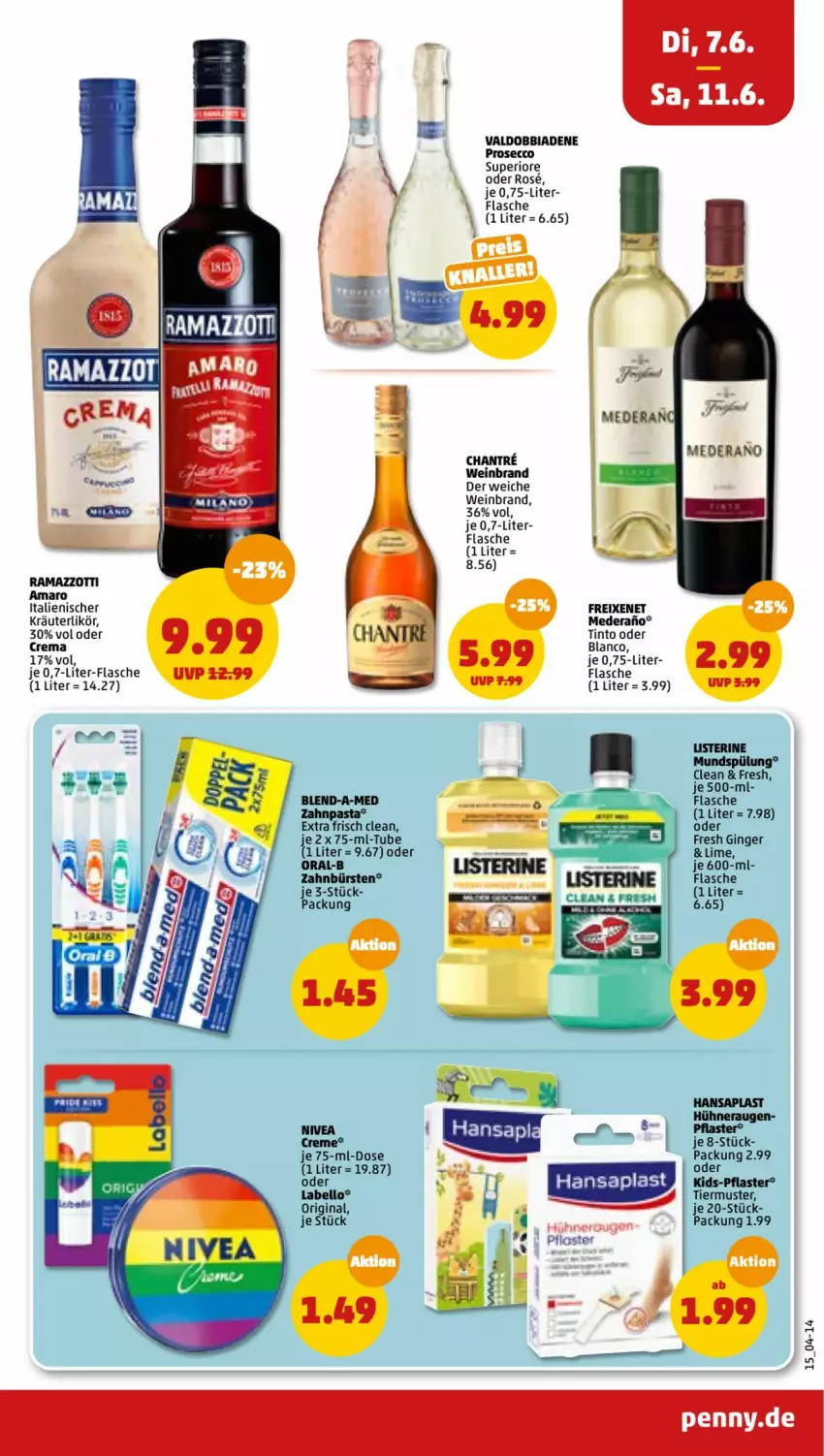 Aktueller Prospekt Penny - Prospekte - von 06.06 bis 11.06.2022 - strona 15 - produkty: amaro, blend-a-med, bürste, bürsten, ecco, flasche, freixenet, gin, ginger, hansaplast, hühner, kräuter, kräuterlikör, Labello, likör, listerine, mundspülung, oral-b, pasta, pflaster, prosecco, spülung, Ti, valdo, wein, weinbrand, zahnbürste, zahnbürsten, zahnpasta