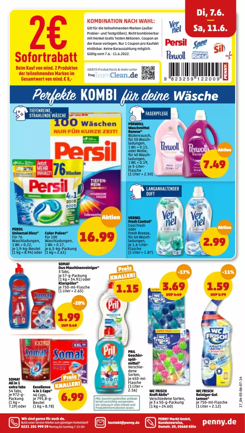 Aktueller Prospekt Penny - Prospekte - von 06.06 bis 11.06.2022 - strona 17 - produkty: beutel, bier, Cap, coupon, elle, flasche, geschirr, geschirrspülmittel, henkel, klarspüler, kraft, maschinenreiniger, pril, reiniger, somat, spülmittel, Ti, wc frisch