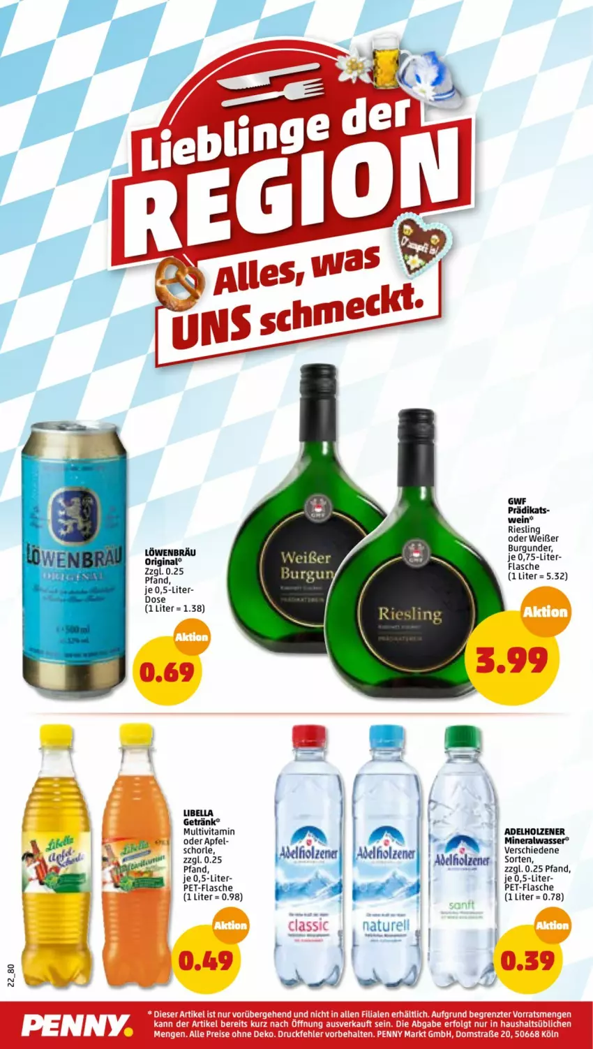 Aktueller Prospekt Penny - Prospekte - von 06.06 bis 11.06.2022 - strona 22 - produkty: adelholzener, Alwa, apfel, burgunder, flasche, getränk, Holz, mineralwasser, natur, pet-flasche, riesling, schorle, tee, Ti, vita, wasser, wein