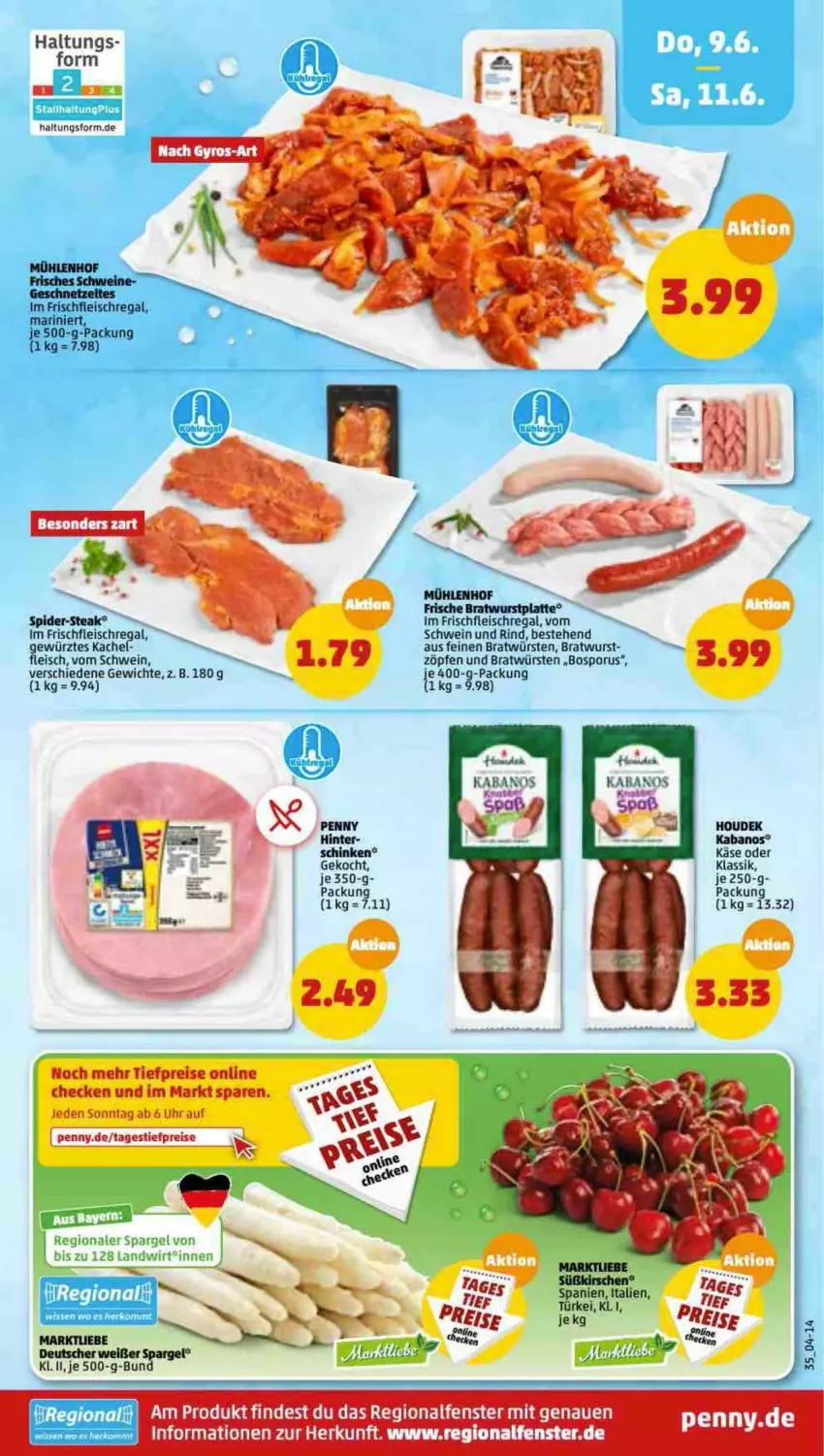 Aktueller Prospekt Penny - Prospekte - von 06.06 bis 11.06.2022 - strona 35 - produkty: bratwurst, eis, fenster, fleisch, geschnetzeltes, gewürz, houdek, kabanos, Käse, latte, regal, reis, rind, schinken, schwein, schwein und rind, spargel, steak, Ti, tiefpreis, uhr, vom schwein und rind, wein, wurst, Zelt, ZTE