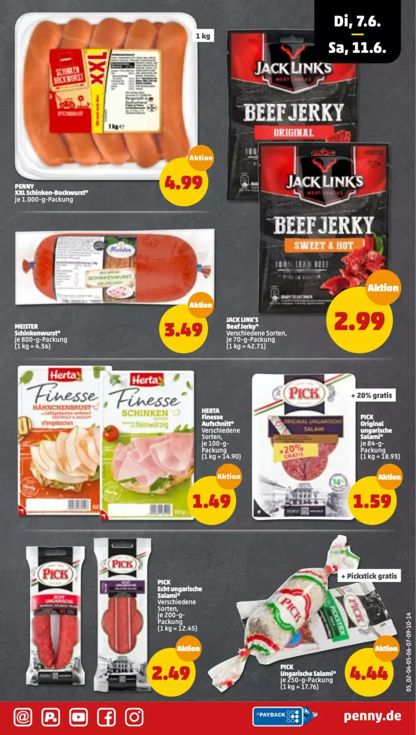 Aktueller Prospekt Penny - Prospekte - von 06.06 bis 11.06.2022 - strona 5 - produkty: beef, eis, Meister, salami, schinken, tee, Ti, Ungarische Salami