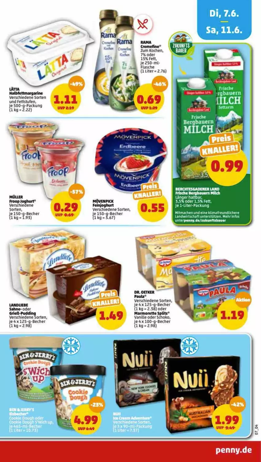 Aktueller Prospekt Penny - Prospekte - von 06.06 bis 11.06.2022 - strona 7 - produkty: auer, Bau, Bauer, Becher, creme, Dr. Oetker, feinjoghurt, flasche, froop, halbfettmargarine, joghur, joghurt, landliebe, margarine, mövenpick, Müller, oreo, Paula, pudding, sahne, schoko, vanille