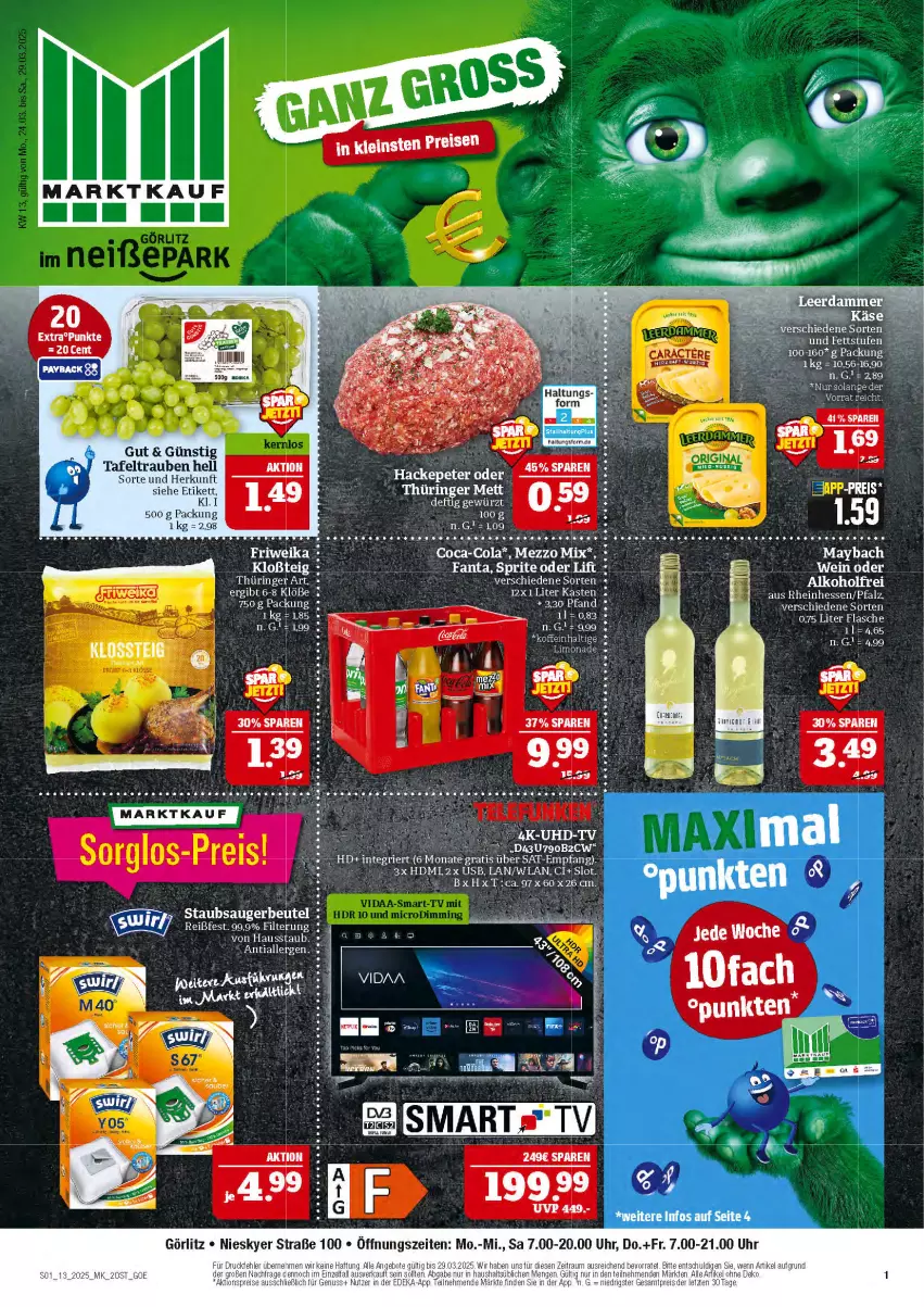 Aktueller Prospekt Marktkauf - Prospekt - von 23.03 bis 29.03.2025 - strona 1 - produkty: Brei, coca-cola, cola, eier, elle, fanta, flasche, gewürz, HDMI, LG, limo, limonade, maybach, Mezzo Mix, sprite, tafeltrauben, tee, Ti, trauben, uhr, usb