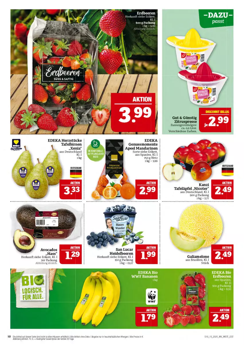 Aktueller Prospekt Marktkauf - Prospekt - von 23.03 bis 29.03.2025 - strona 10 - produkty: avocado, avocados, beere, beeren, bio, Birnen, deka, edeka bio, eis, ente, galiamelone, heidelbeere, heidelbeeren, mandarine, mandarinen, melone, nuss, reis, tafeläpfel, tafelbirnen, Ti, Zitruspresse, ZTE