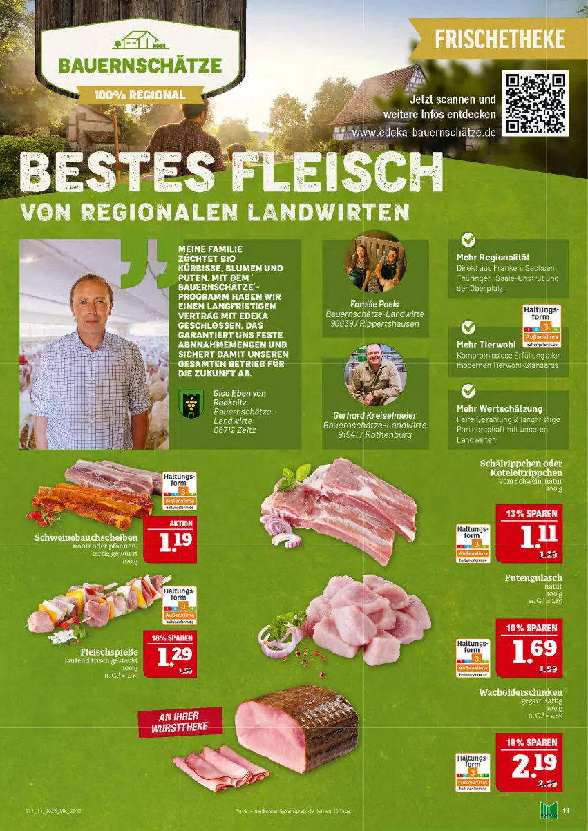 Aktueller Prospekt Marktkauf - Prospekt - von 23.03 bis 29.03.2025 - strona 13 - produkty: auer, Bau, bauchscheiben, Bauer, bio, blume, blumen, deka, eis, gulasch, kotelett, Kürbis, Mode, natur, pute, reis, ring, sac, schinken, schwein, schweine, Schweinebauch, schweinebauchscheiben, tee, Ti, wein, weine, wurst, wursttheke, ZTE