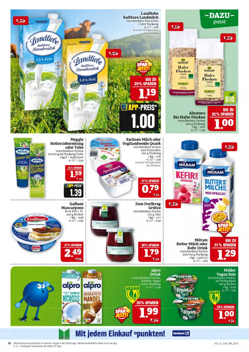 Aktueller Prospekt Marktkauf - Prospekt - von 23.03 bis 29.03.2025 - strona 18 - produkty: aktionspreis, Becher, bett, bio, butter, deka, drink, eis, galbani, grütze, hafer, Kefir, kokos, landliebe, landmilch, mascarpone, meggle, milch, milram, nuss, quark, reis, sac, Ti, ZTE, Zum Dorfkrug