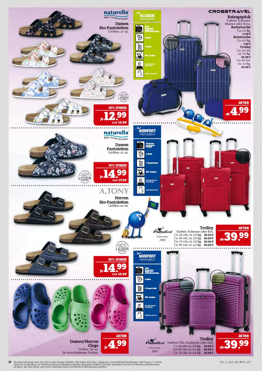 Aktueller Prospekt Marktkauf - Prospekt - von 23.03 bis 29.03.2025 - strona 36 - produkty: bio, Clogs, eis, natur, Naturella, pantolette, pantoletten, reis, reisetasche, rel, schuhe, Sport, Tasche, tee, Ti, trolley