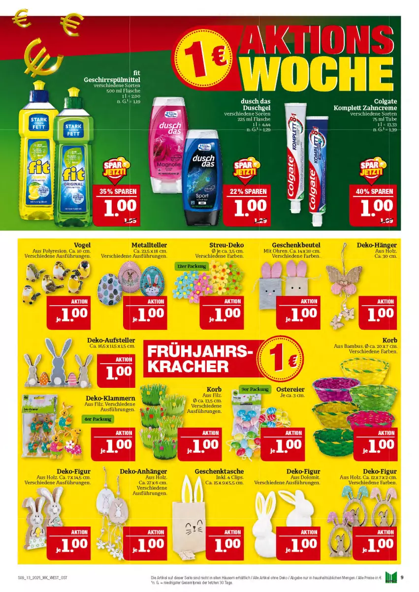 Aktueller Prospekt Marktkauf - Prospekt - von 23.03 bis 29.03.2025 - strona 9 - produkty: Anhänger, bambus, beutel, colgate, eier, eis, elle, flasche, Geschenkbeutel, Geschenktasche, geschirr, Holz, Klammern, korb, lamm, LG, reis, Tasche, teller, Ti, ZTE