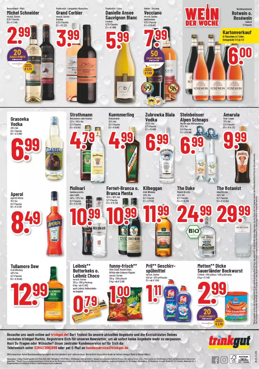 Aktueller Prospekt Trinkgut - von 18.07 bis 23.07.2022 - strona 4 - produkty: amarula, angebot, angebote, aperitif, auer, Bad, beutel, bier, bockwurst, Brei, butter, butterkeks, caffe, deka, deutschlandcard, dry gin, eis, elle, erde, Fernet, flasche, funny-frisch, geschirr, gin, irish whiskey, keks, kilbeggan, korn, kräuter, kräuterlikör, kuemmerling, leibniz, LG, lieferservice, likör, merl, Mett, metten, Michel Schneider, Molinari, oder kräuter, pril, reis, rotwein, sambuca, sauvignon, sauvignon blanc, spülmittel, tee, telefon, Ti, tullamore, tullamore dew, uhr, vodka, wein, weizenkorn, whiskey, wurst