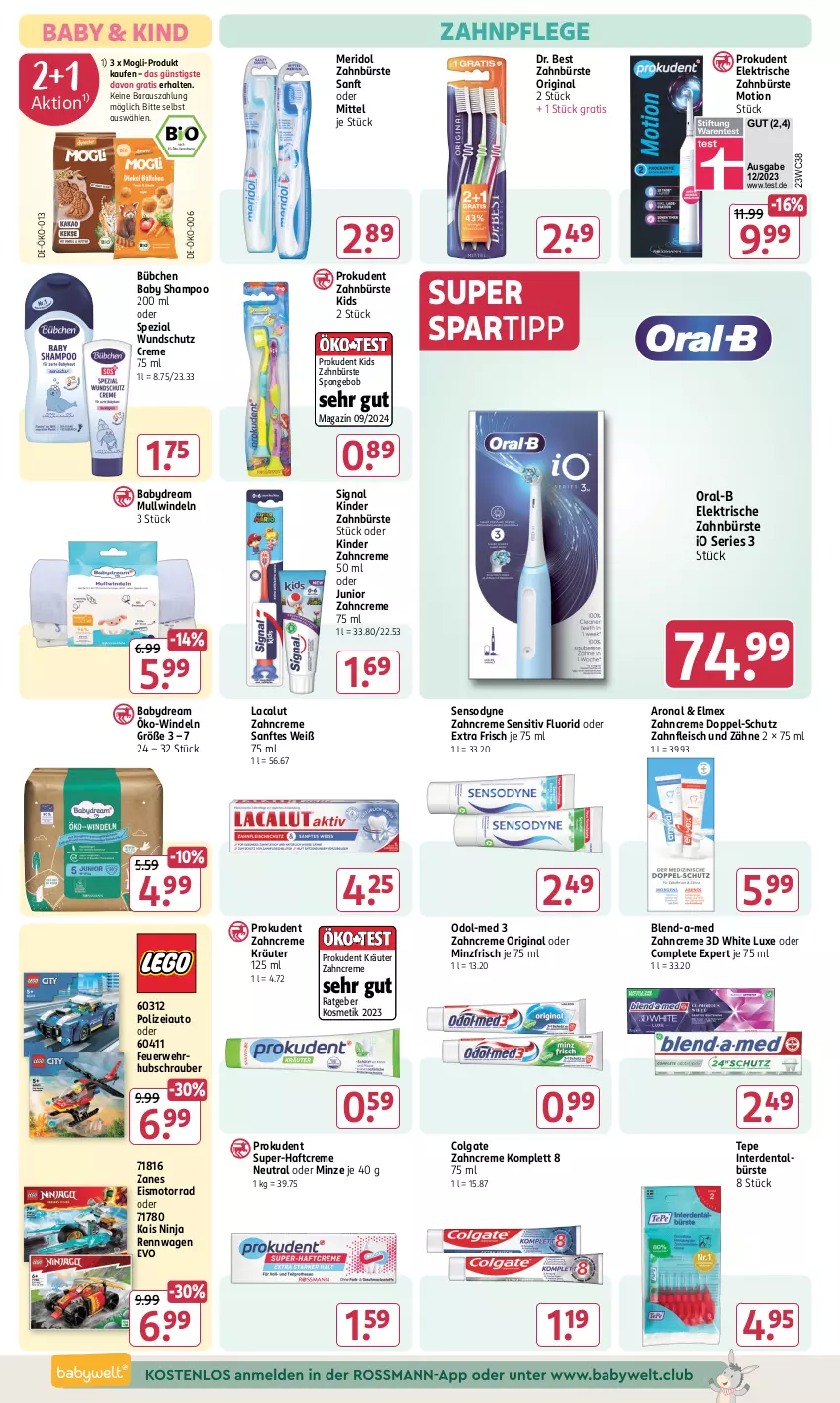 Aktueller Prospekt Rossmann - Prospekte - von 31.01 bis 06.04.2025 - strona 12 - produkty: auto, Baby Shampoo, babydream, blend-a-med, bübchen, bürste, colgate, creme, Dr. Best, eis, elektrische zahnbürste, elmex, erde, fleisch, gin, Haftcreme, Kinder, kosmetik, kräuter, Lacalut, LG, magazin, meridol, minze, Mullwindel, Odol, Odol-med 3, oral-b, Prokudent, rwe, sensodyne, shampoo, Signal, spartipp, Spezi, Ti, windeln, zahnbürste, zahncreme