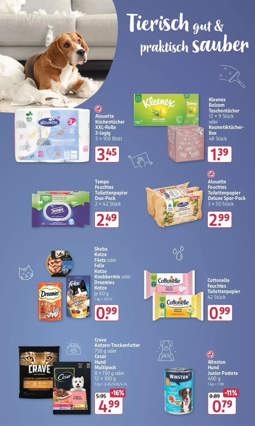 Aktueller Prospekt Rossmann - Prospekte - von 31.01 bis 06.04.2025 - strona 17 - produkty: alouette, balsam, cottonelle, dreamies, elle, felix, feuchtes toilettenpapier, filet, filets, kosmetik, Kosmetiktücher, küche, Küchen, küchentücher, papier, pastete, sheba, Tasche, taschen, taschentücher, Tempo, Ti, tisch, toilettenpapier, trockenfutter, tücher