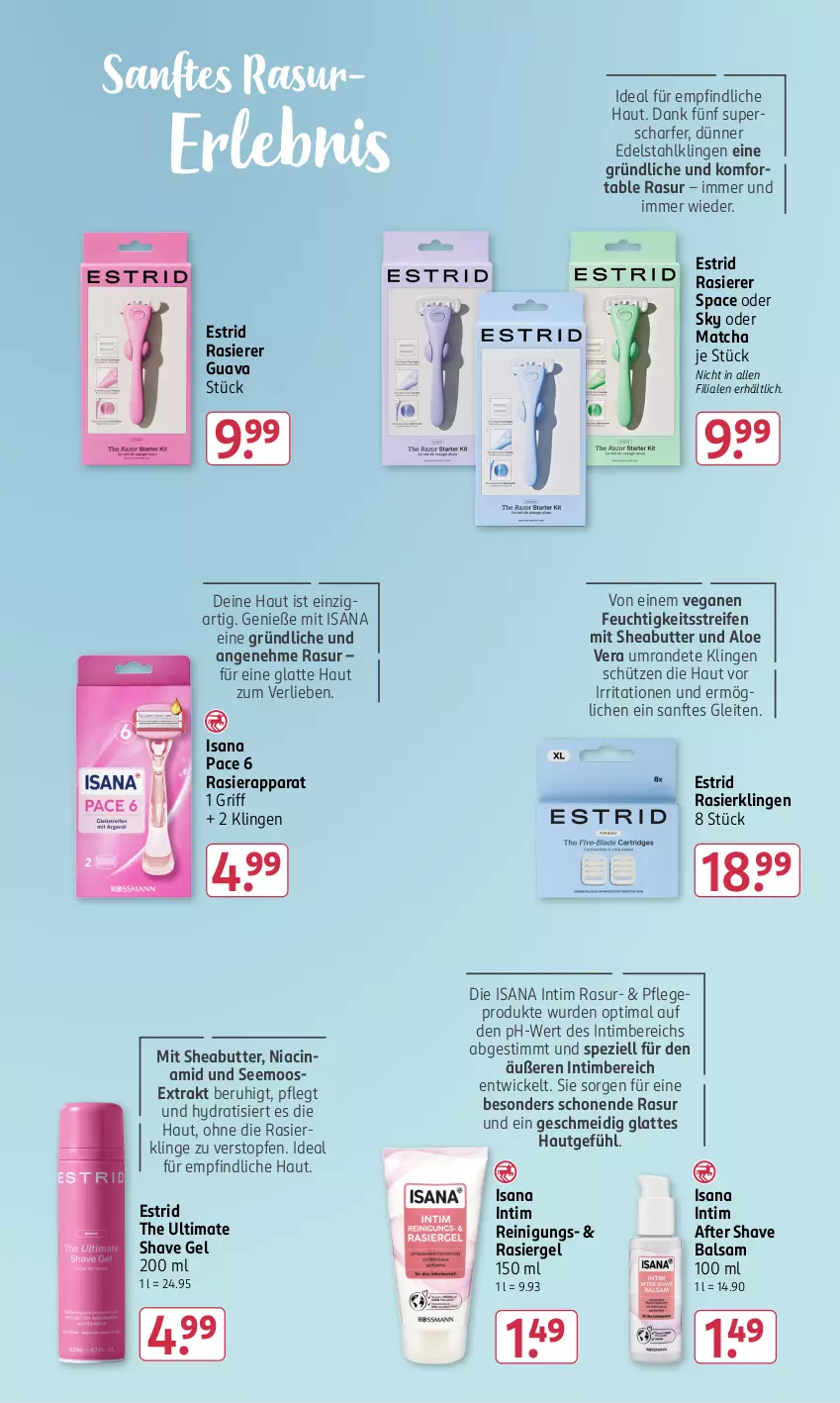 Aktueller Prospekt Rossmann - Prospekte - von 31.01 bis 06.04.2025 - strona 8 - produkty: after shave, aloe vera, balsam, butter, cin, edelstahl, isana, latte, rasierapparat, rasierer, rasiergel, Rasierklinge, rasierklingen, reifen, Reinigung, sana, Schütze, Sheabutter, Spezi, Ti, topf, Topfen, WICK