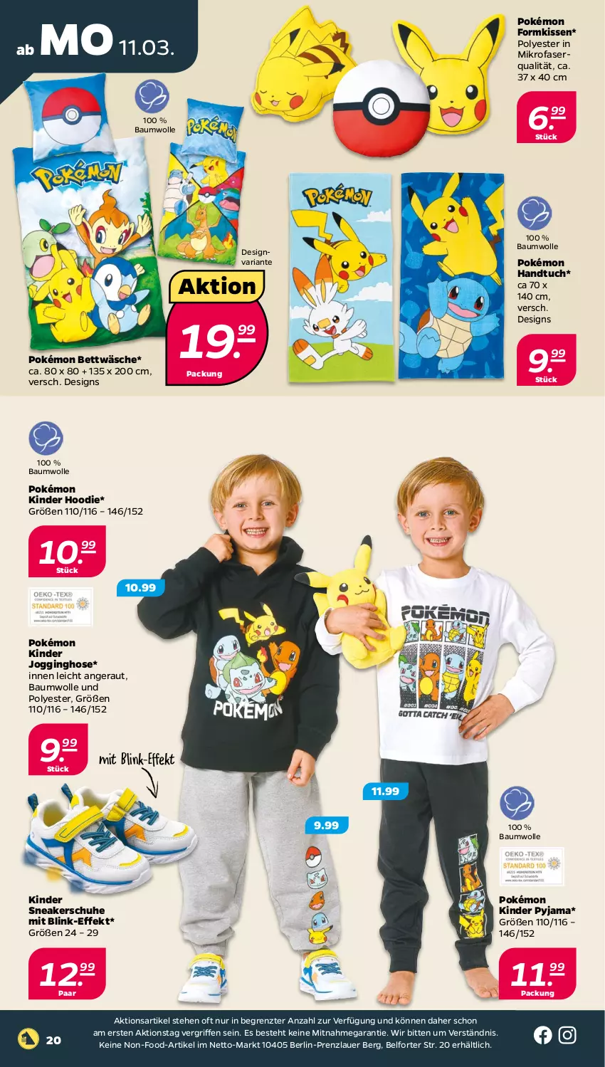 Aktueller Prospekt Netto - Woche 11 - von 11.03 bis 16.03.2024 - strona 20 - produkty: auer, Bau, baumwolle, bett, bettwäsche, gin, handtuch, hose, Jogginghose, Kinder, Kinder Jogginghose, kissen, mikrofaser, Pyjama, Ria, schuhe, sneaker, Ti, tuc, wolle, ZTE