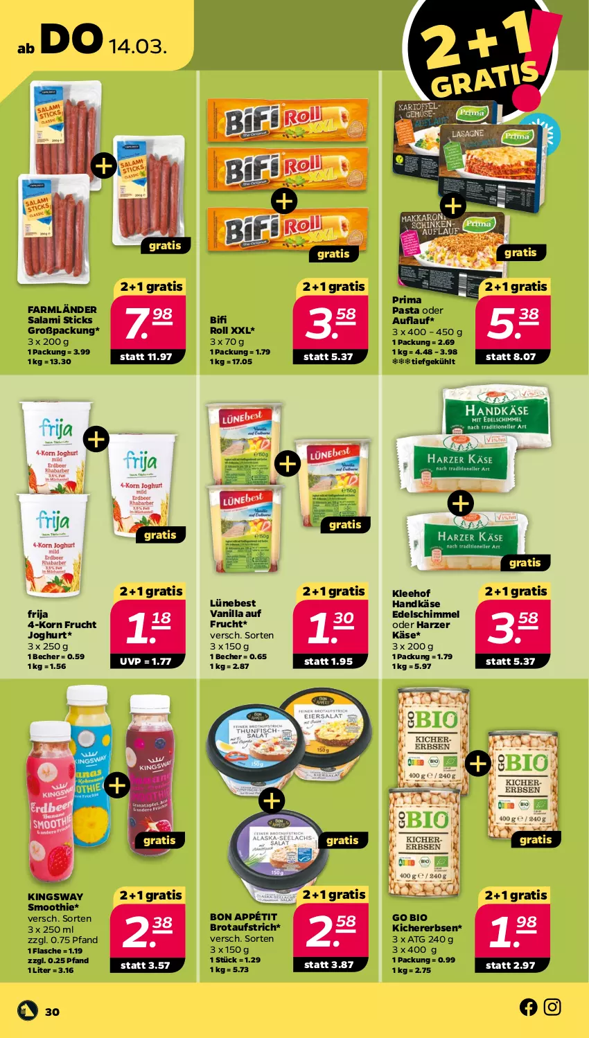 Aktueller Prospekt Netto - Woche 11 - von 11.03 bis 16.03.2024 - strona 30 - produkty: aufstrich, Becher, bifi, bio, brot, brotaufstrich, erbsen, flasche, frucht, gsw, joghur, joghurt, Käse, kichererbsen, korn, ndk, pasta, salami, smoothie, Ti