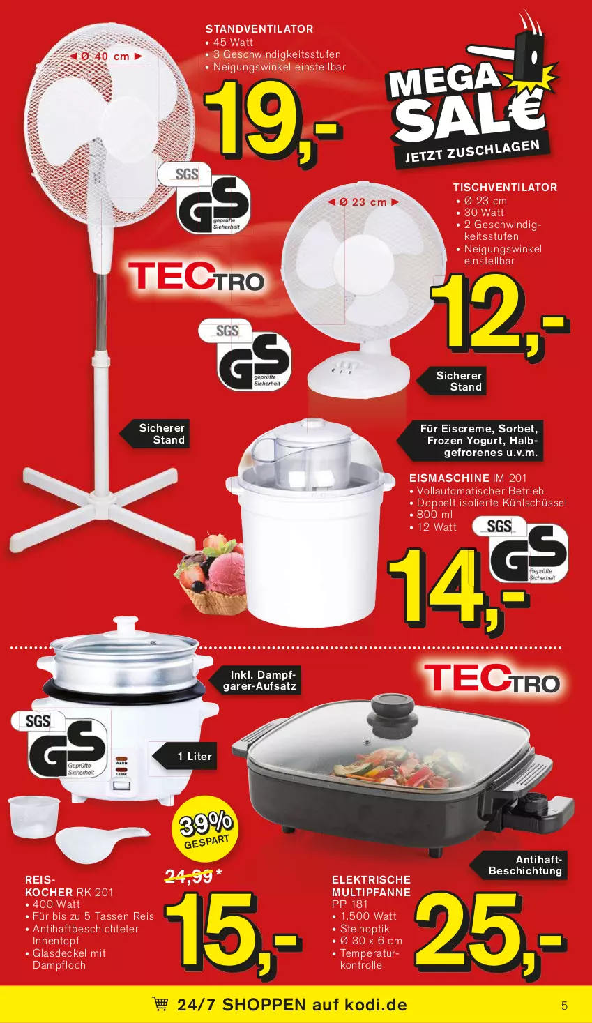 Aktueller Prospekt Kodi - Prospekte - von 23.07 bis 28.07.2022 - strona 5 - produkty: auto, creme, decke, Deckel, eis, eiscreme, eismaschine, Frozen Yogurt, Glasdeckel, gsw, Kocher, pfanne, reis, schüssel, Sorbet, standventilator, tasse, Ti, tisch, tischventilator, topf, ventilator, Yo