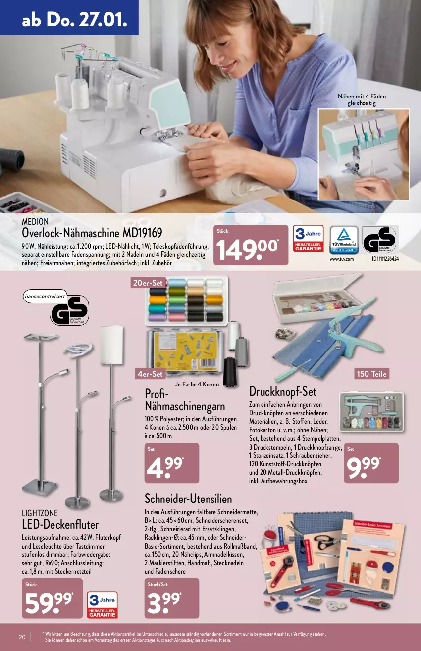 Aktueller Prospekt Aldi Nord - Aldi-Vorschau - von 24.01 bis 29.01.2022 - strona 20 - produkty: aufbewahrungsbox, decke, deckenfluter, dimmer, eis, gin, kissen, latte, Leuchte, LG, lightzone, medion, Nähmaschine, Ria, ring, Schere, schrauben, stifte, Teleskop, Ti, ZTE