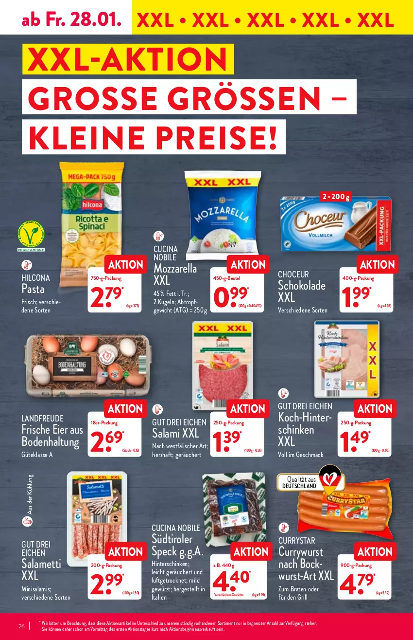 Aktueller Prospekt Aldi Nord - Aldi-Vorschau - von 24.01 bis 29.01.2022 - strona 26 - produkty: beutel, bockwurst, braten, cin, curry, currywurst, eier, eis, gewürz, gin, grill, hilcona, hinterschinken, Kugel, leine, mac, Mett, mozzarella, pasta, reis, rel, salami, schinken, schoko, schokolade, Speck, südtiroler, Ti, wurst, ZTE