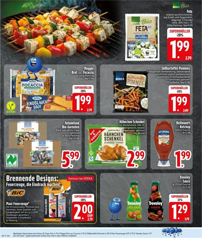 Aktueller Prospekt Edeka - Prospekte - von 21.04 bis 26.04.2025 - strona 18 - produkty: ACC, beutel, blume, blumen, blumenöl, brot, develey, eier, eis, feta, Feuerzeug, flasche, Focaccia, gin, hähnchen-schenkel, Hellmann's, henkel, kartoffel, mac, Mantel, meggle, reis, sauce, schenkel, sonnenblume, sonnenblumen, sonnenblumenöl, süßkartoffel-, tee, Ti, tisch, ZTE
