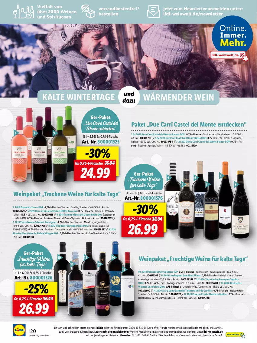 Aktueller Prospekt Lidl - Beste Weine für jeden Anlass - von 01.01 bis 31.01.2022 - strona 20 - produkty: asti, aust, cabernet, cabernet sauvignon, chia, chianti, decke, dornfelder, eis, elle, flasche, frucht, gutschein, lebensmittel, monte, ndk, rosato, sauvignon, spirituosen, telefon, Ti, versandkostenfrei, wein, weine