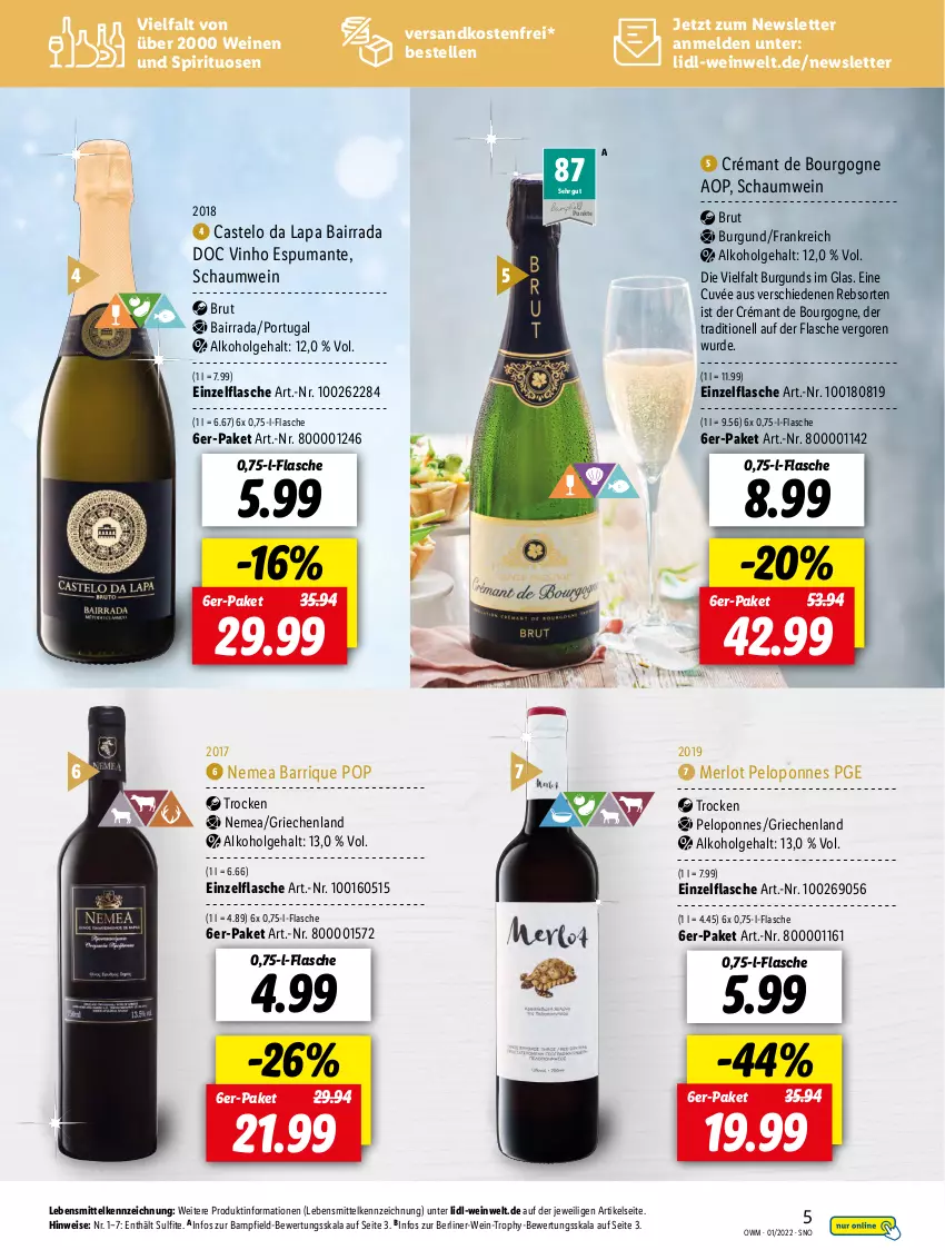 Aktueller Prospekt Lidl - Beste Weine für jeden Anlass - von 01.01 bis 31.01.2022 - strona 5 - produkty: alkohol, berliner, Bourgogne, brut, cuvée, eis, elle, flasche, lebensmittel, LG, merl, merlot, ndk, puma, spirituosen, spumante, Ti, versandkostenfrei, wein, weine