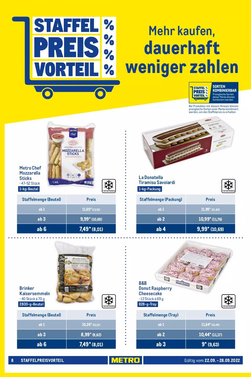 Aktueller Prospekt Metro - Food - von 22.09 bis 28.09.2022 - strona 8 - produkty: auer, beutel, cheesecake, Donut, eis, haribo, Kaiser, Kaisersemmel, katjes, lindt, Metro, mozzarella, pilze, preisvorteil, raspberry, reis, rel, ritter, ritter sport, Semmel, Sport, Ti, tiramisu