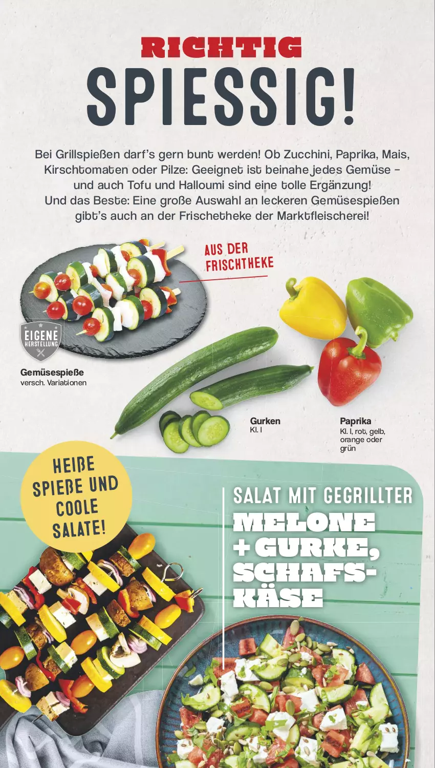 Aktueller Prospekt Famila - Prospekte - von 29.04 bis 04.05.2024 - strona 4 - produkty: eis, erde, essig, fleisch, Fleischerei, grill, Grillspieße, gurke, gurken, Halloumi, Käse, kirsch, mais, melone, orange, paprika, pilze, Ria, salat, salate, schafskäse, Schere, Ti, Tofu, tomate, tomaten, zucchini