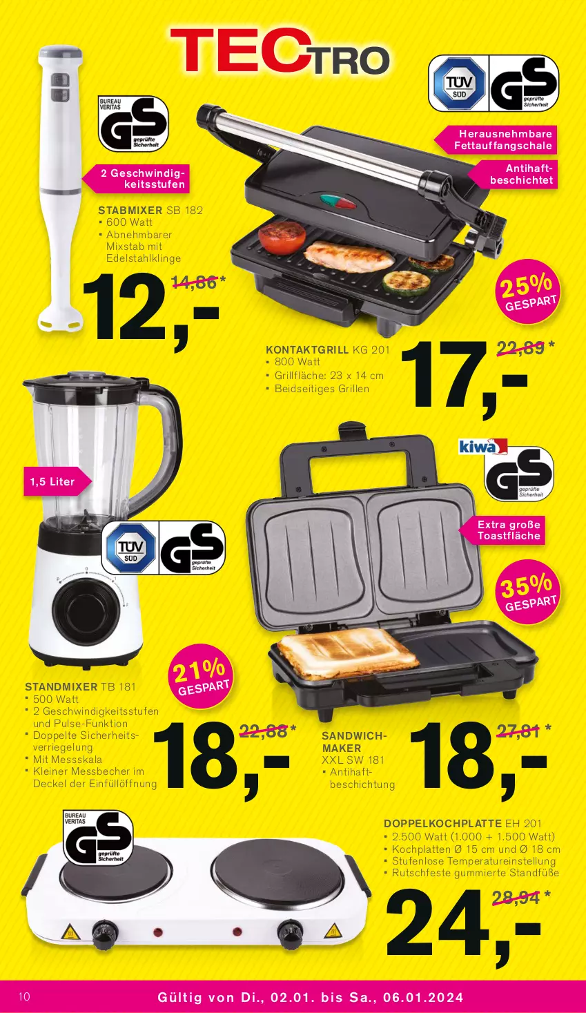 Aktueller Prospekt Kodi - Prospekte - von 01.01 bis 06.01.2023 - strona 10 - produkty: Becher, decke, Deckel, edelstahl, grill, grillfläche, HP, Kochplatten, kontaktgrill, latte, leine, Messbecher, Mixer, riegel, sandwich, Schal, Schale, stabmixer, standmixer, Ti, toast