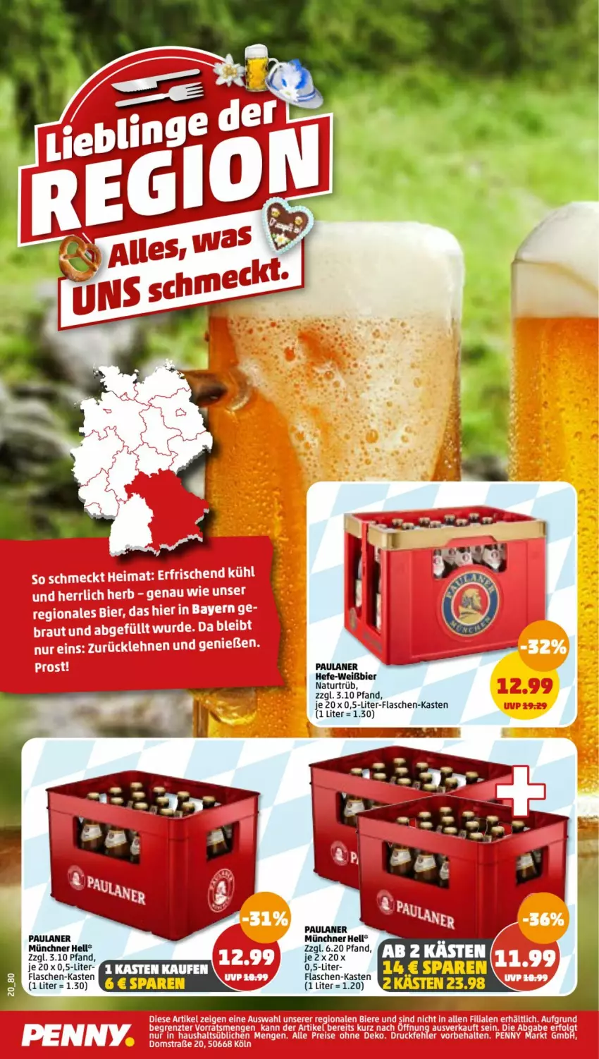 Aktueller Prospekt Penny - Prospekte - von 08.05 bis 13.05.2023 - strona 22 - produkty: bier, Biere, flasche, flaschen-kasten, Hefe, LG, natur, Paula, paulaner, Ti