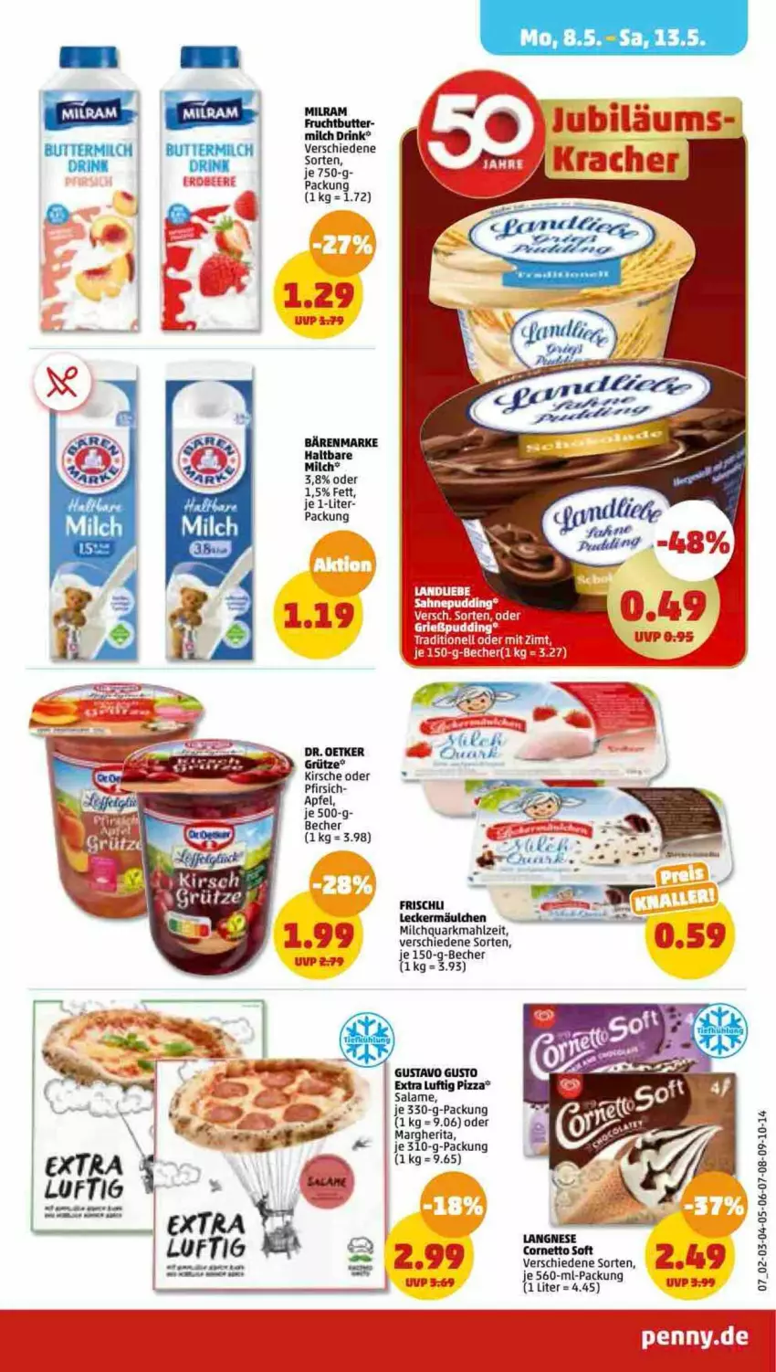 Aktueller Prospekt Penny - Prospekte - von 08.05 bis 13.05.2023 - strona 7 - produkty: apfel, Becher, cornetto, Dr. Oetker, drink, grütze, kirsch, kirsche, margherita, milch, milram, pfirsich, pizza, quark, Ti