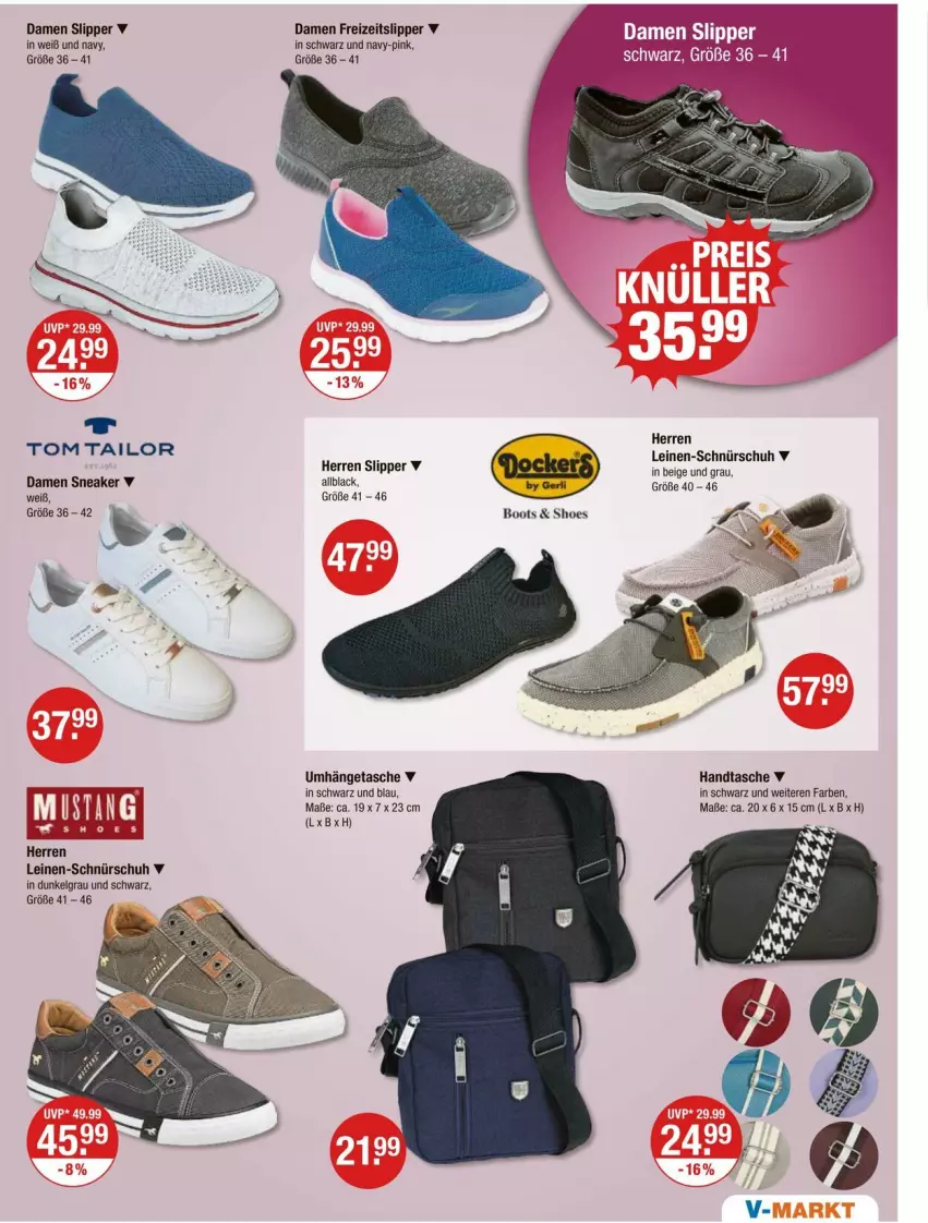 Aktueller Prospekt Vmarkt - Prospekte - von 11.04 bis 17.04.2024 - strona 21 - produkty: Handtasche, lack, leine, LG, slip, Slipper, sneaker, Tasche, tom tailor, umhängetasche