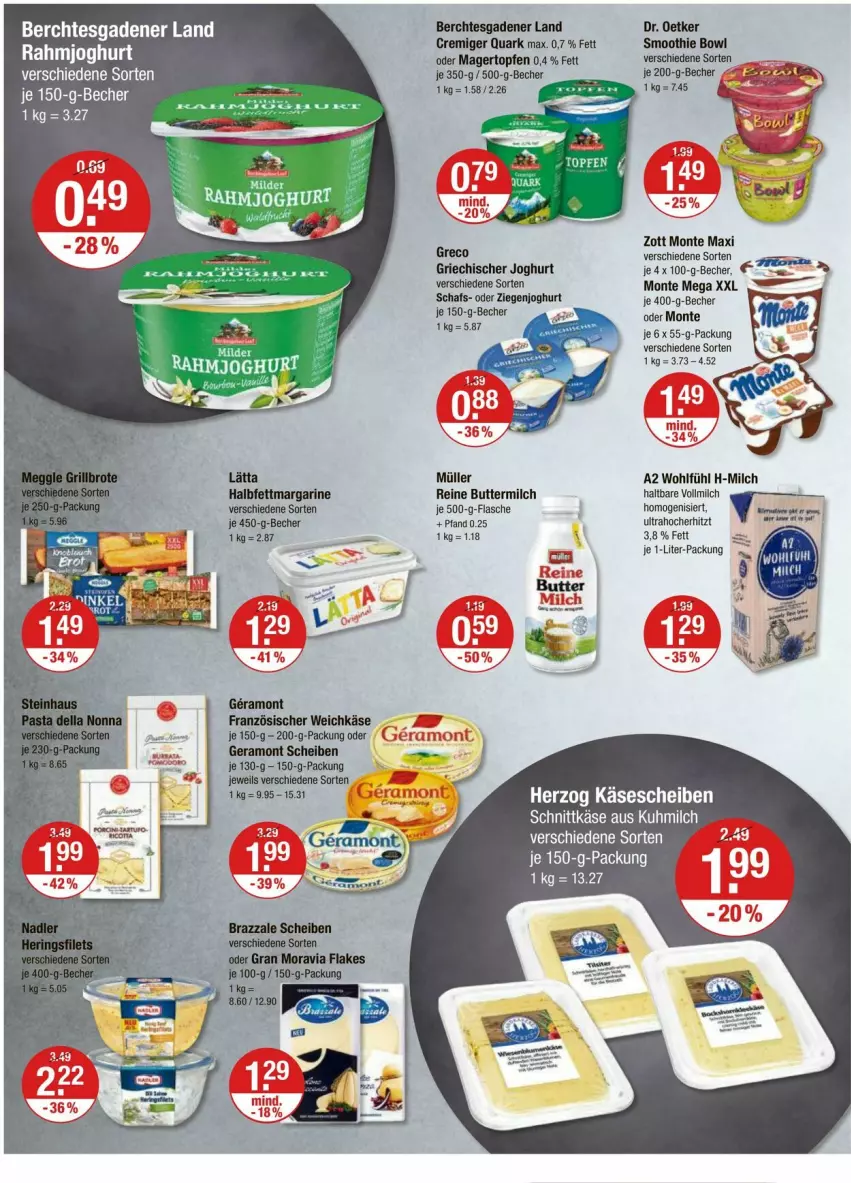 Aktueller Prospekt Vmarkt - Prospekte - von 11.04 bis 17.04.2024 - strona 6 - produkty: Becher, butter, buttermilch, Dr. Oetker, Engel, flasche, französischer weichkäse, Griechischer Joghurt, halbfettmargarine, joghur, joghurt, Käse, käsescheiben, lätta, margarine, milch, monte, Müller, quark, rahmjoghurt, reine buttermilch, schnittkäse, smoothie, tee, topf, Topfen, vollmilch, weichkäse, zott, Zott Monte