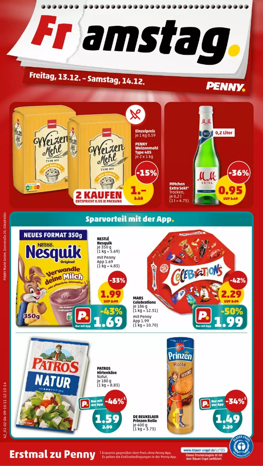 Aktueller Prospekt Penny - Prospekte - von 09.12 bis 14.12.2024 - strona 42 - produkty: de beukelaer, hirtenkäse, Käse, mars, natur, nesquik, patros, prinzen rolle, Ti, type 405