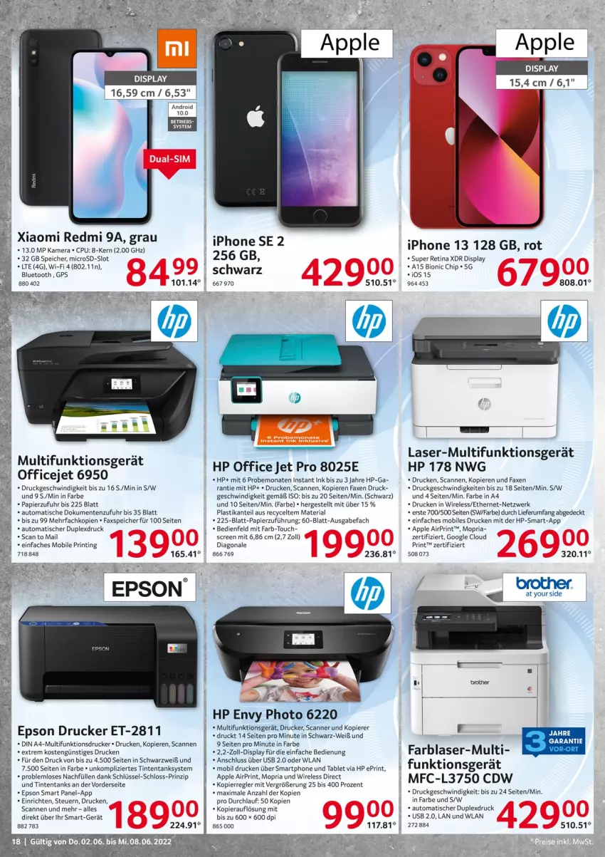 Aktueller Prospekt Selgros - Nonfood - von 02.06 bis 08.06.2022 - strona 18 - produkty: Apple, asti, auto, axe, bio, din a4, drucker, ente, epson, GPS, HP, iphone, IPhone 13, IPhone SE, kamera, microsd, multifunktionsdrucker, office, OfficeJet, papier, rel, Ria, rinti, rum, Scanner, smartphone, tablet, tee, Ti, tisch, uhr, usb, Yo