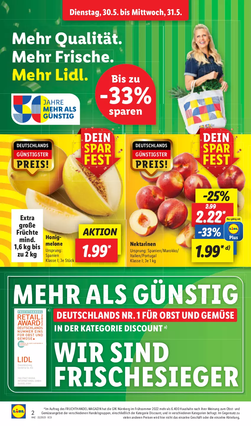 Aktueller Prospekt Lidl - Aktionsprospekt - von 30.05 bis 03.06.2023 - strona 2 - produkty: discount, eis, ente, honig, melone, obst, reis, Ti