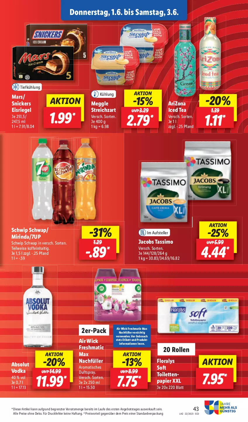 Aktueller Prospekt Lidl - Aktionsprospekt - von 30.05 bis 03.06.2023 - strona 49 - produkty: eis, Eisriegel, elle, Floralys, ice tea, mars, meggle, papier, Rauch, riegel, rwe, Schwip Schwap, sim, tassimo, teller, Ti, tisch, toilettenpapier