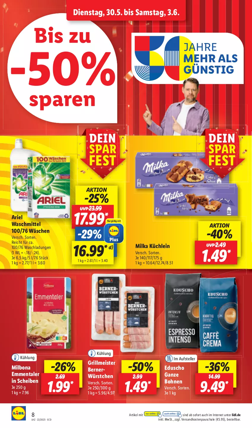 Aktueller Prospekt Lidl - Aktionsprospekt - von 30.05 bis 03.06.2023 - strona 8 - produkty: bohne, bohnen, Bona, eis, elle, Meister, Milbona, ndk, Schal, Schale, teller, Ti, waschmittel