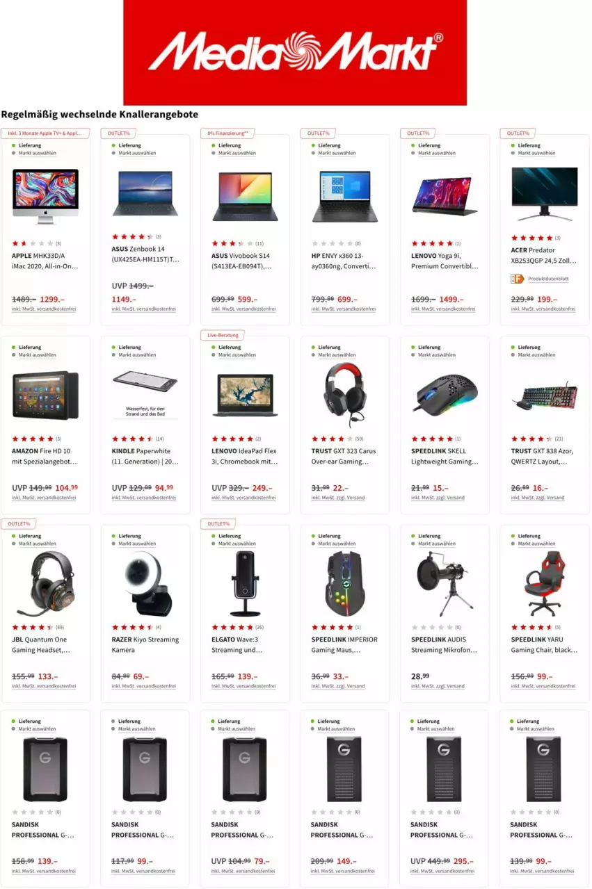 Aktueller Prospekt Media Markt - Prospekte - von 06.05 bis 12.05.2022 - strona 1 - produkty: acer, angebot, angebote, Apple, asus, gaming maus, Headset, HP, jbl, kamera, Kindle, lack, lenovo, LG, mac, Maus, ndk, Razer, sandisk, spee, Ti, VivoBook, wasser, Yo