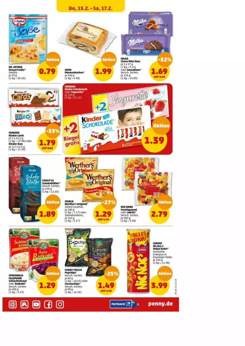 Aktueller Prospekt Penny - Prospekte - von 16.02 bis 17.02.2024 - strona 29 - produkty: bonbons, caramel, cola, dessert, erdnüsse, frucht, fruchtgummi, Kinder, Kraut, Lakritz, lorenz, oder lakritz, rotkohl, sahne, vanille, werther's