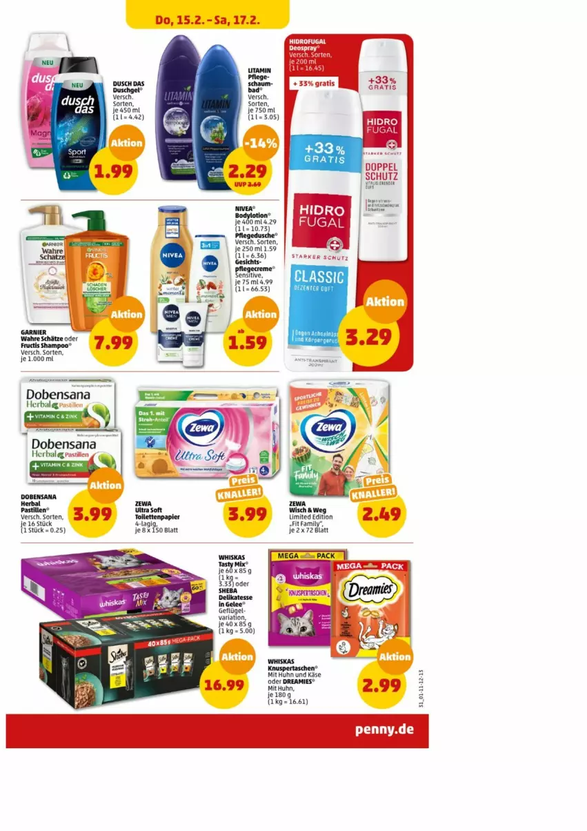 Aktueller Prospekt Penny - Prospekte - von 16.02 bis 17.02.2024 - strona 31 - produkty: asti, Bad, deo, deospray, dreamies, dusche, fructis, garnier, Geflügel, gelee, Käse, LG, pflegedusche, Ria, sana, shampoo, sheba, Ti, Wahre Schätze