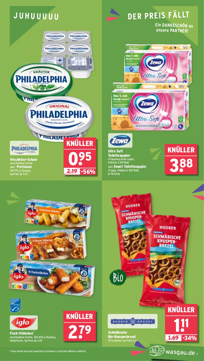 Aktueller Prospekt Wasgau - von 05.02 bis 10.02.2024 - strona 3 - produkty: auer, beutel, bio, brezel, eis, fisch, frischkäse, Käse, papier, reis, Schal, Schale, Ti, toilettenpapier, uhu