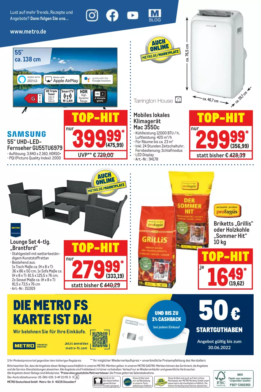 Aktueller Prospekt Metro - NonFood - von 25.05 bis 01.06.2022 - strona 20 - produkty: abholpreise, Abtei, angebot, angebote, auer, briketts, eis, elle, fernbedienung, fernseher, grill, Holz, holzkohle, ilag, klimagerät, LG, mac, Metro, metro gastro, preisvorteil, Rauch, regal, reis, rezept, rezepte, rwe, Schal, sessel, Sofa, teller, Ti, tisch, top-hit, uhd, uhr