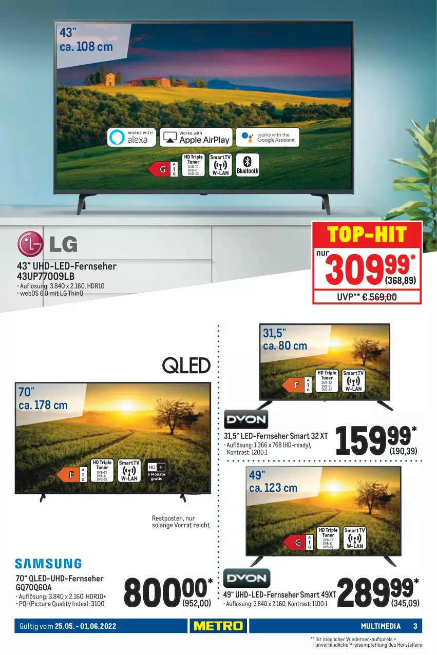 Aktueller Prospekt Metro - NonFood - von 25.05 bis 01.06.2022 - strona 3 - produkty: eis, elle, fernseher, LG, qled, reis, teller, Ti, top-hit, uhd