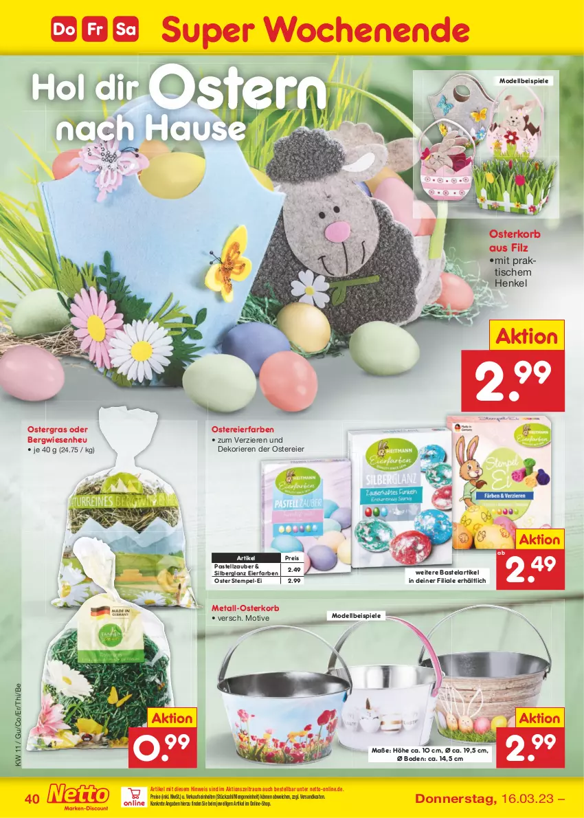 Aktueller Prospekt Netto Marken-Discount - Filial-Angebote - von 13.03 bis 18.03.2023 - strona 40 - produkty: dell, eier, eis, henkel, Heu, korb, Mode, ndk, reis, Spiele, Ti, tisch