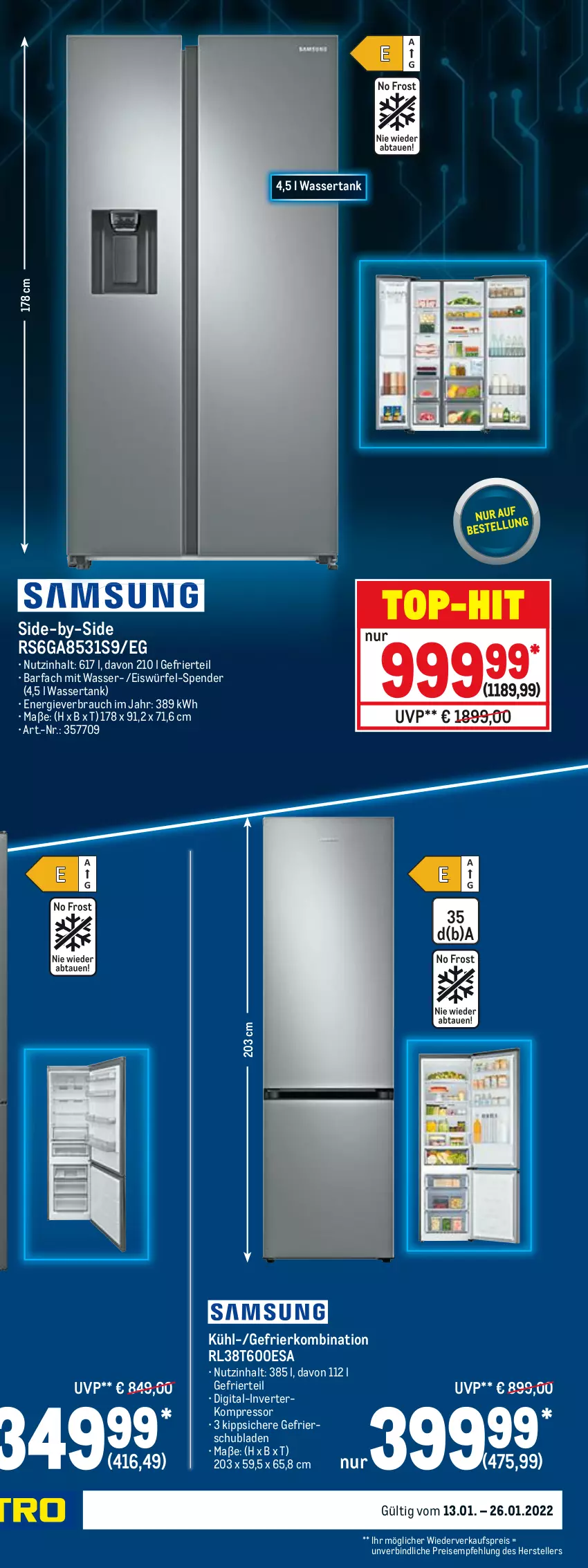 Aktueller Prospekt Metro - Technik Spezial - von 13.01 bis 26.01.2022 - strona 31 - produkty: beleuchtung, eis, eiswürfel, Elektro, elle, gefrierkombination, getränk, getränke, kompressor, Rauch, reis, schubladen, teller, Ti, wasser, wassertank, würfel