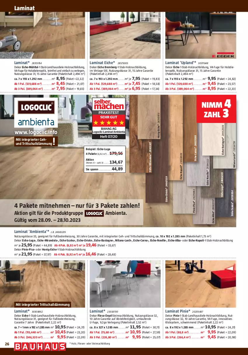 Aktueller Prospekt Bauhaus - Prospekte - von 30.09 bis 28.10.2023 - strona 26 - produkty: brie, eis, Holz, honig, laminat, landhausdiele, Laufen, Logoclic, Schal, Ti